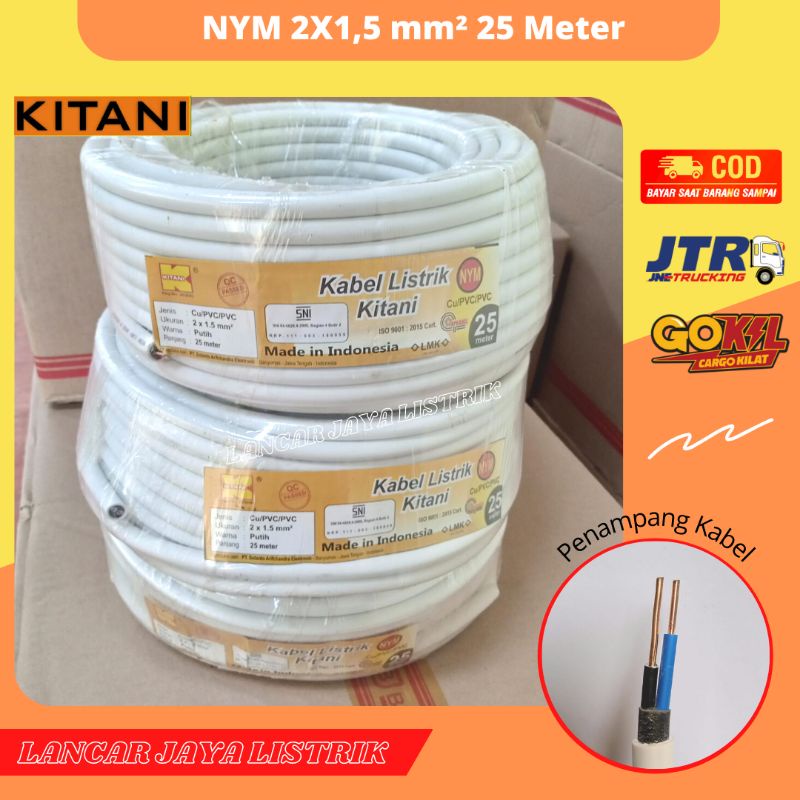 Kabel Listrik Nym 2x1.5 mm² Kitani 25 Meter kabel listrik kawat 2 x 1,5 kabel instalasi listrik isi 2 kabel 2 jalur