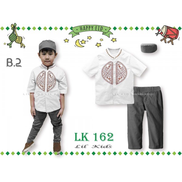 IMPORT LK 162 B2 Baju Koko Muslim Anak Putih Lengan Pendek Peci Kopiah Celana Panjang India Pakistan