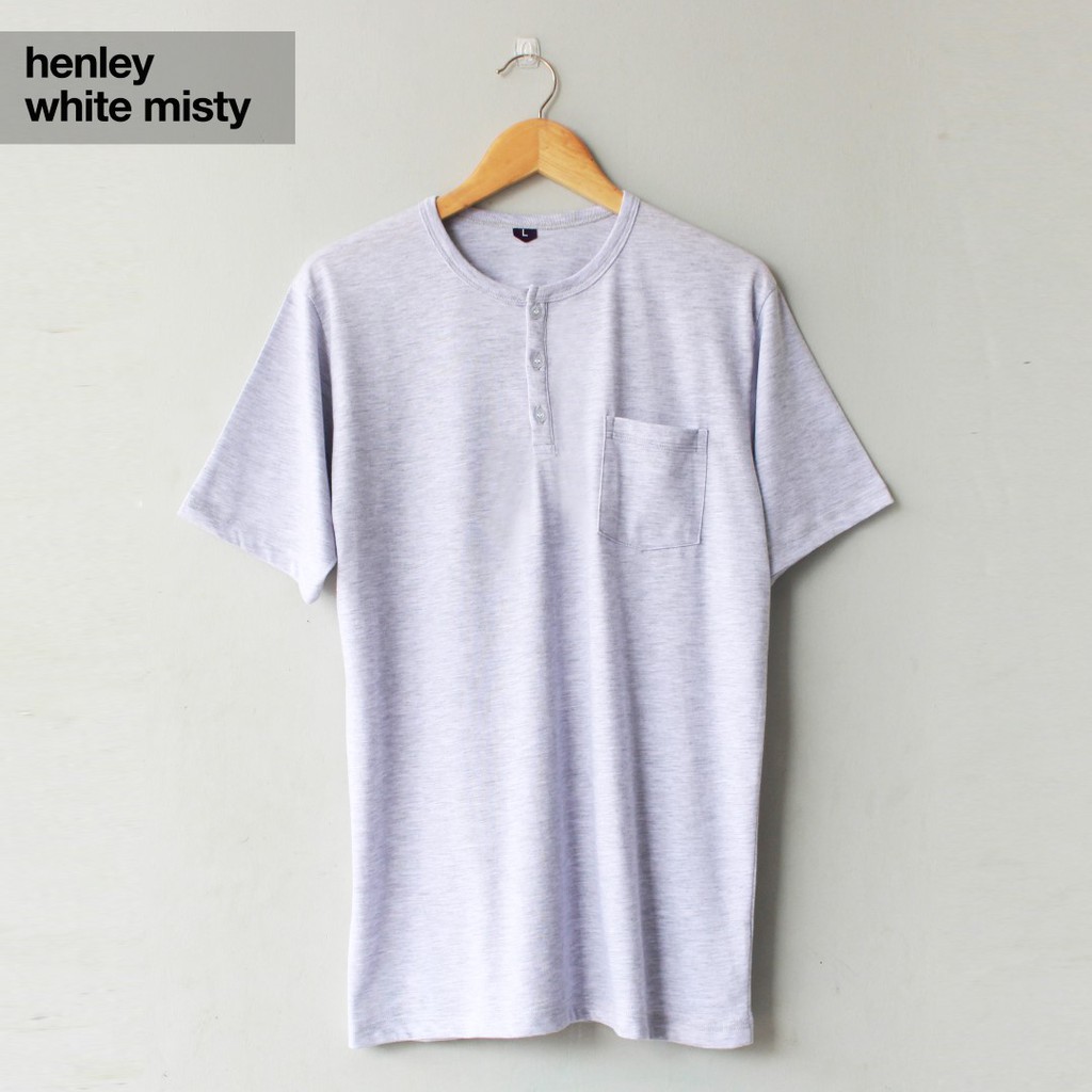  Kaos  Henley Pria Putih  Misty White Misty Cotton Combed 