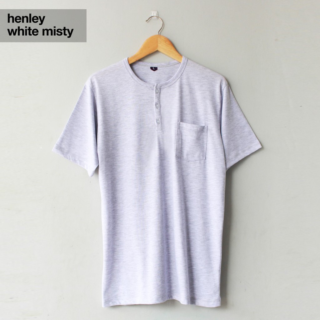 Kaos Henley Pria White Misty Cotton Combed 30s - Henley Pria Putih Misty