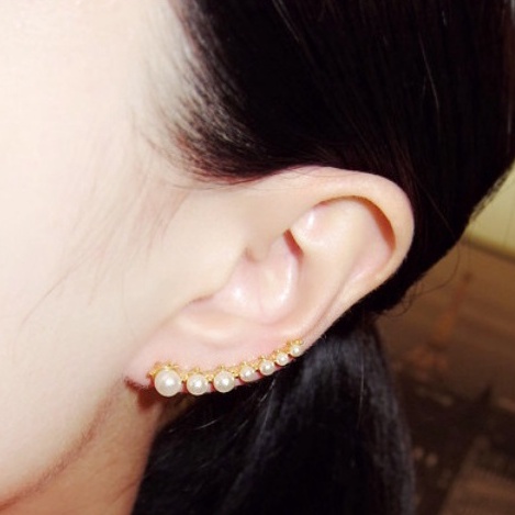 Anting Jepit Panjang Mutiara Kecil Besar - Anting Klip Warna Emas Aksen Mutiara - Subang Pesta Wanit