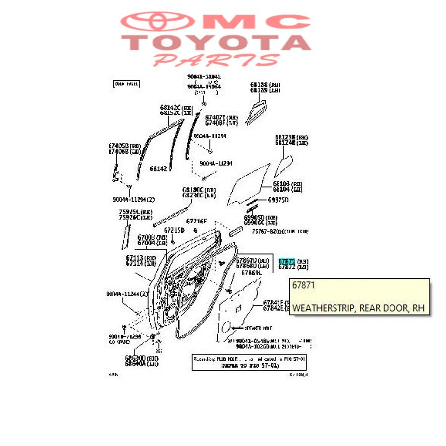 Karet Pintu Belakang Tengah Kanan Agya Alya 67871-BZ080