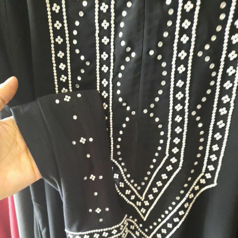 Gamis Hitam payet permata kecil