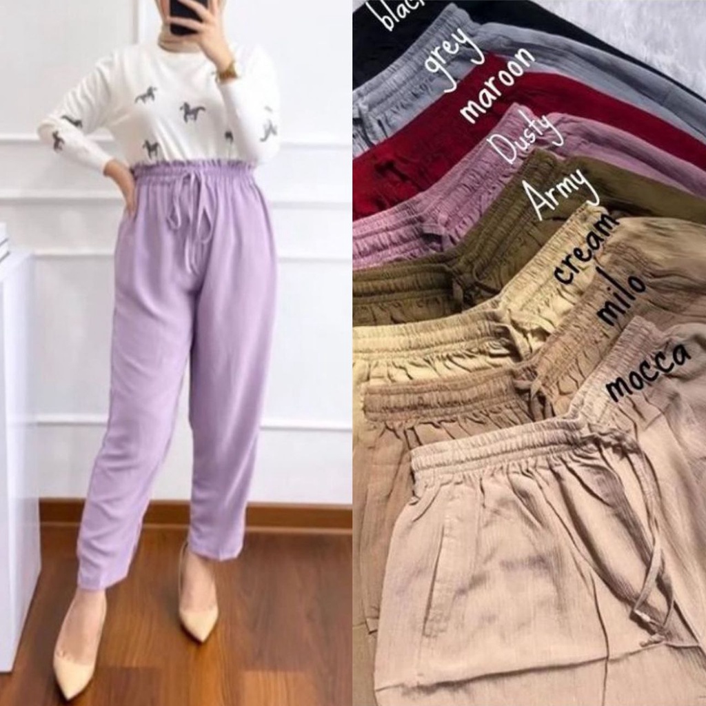 Binar Collection MB 02- Celana Pensil baggy Pants Wanita XL dan 3L Jumbo dewasa / Celana Jumbo Ibu katun Crinkle adem nyaman Celana kerja / harian / santai murah