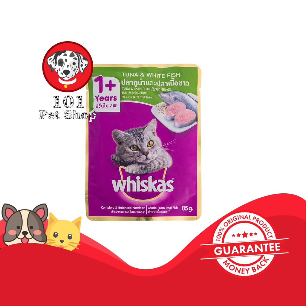 MAKANAN KUCING WHISKAS POUCH TUNA &amp; WHITE FISH 85GR