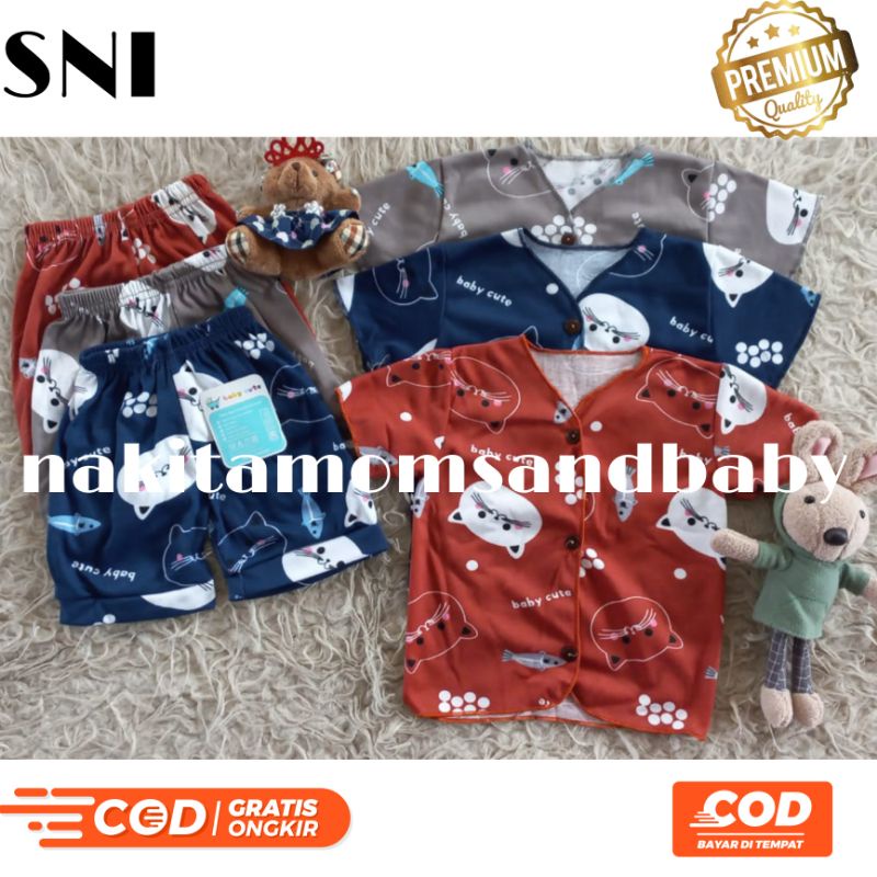 Stelan baju dan celana bayi baru lahir lengan pendek printing SNI per stel dan 3 stel Promo 9.9