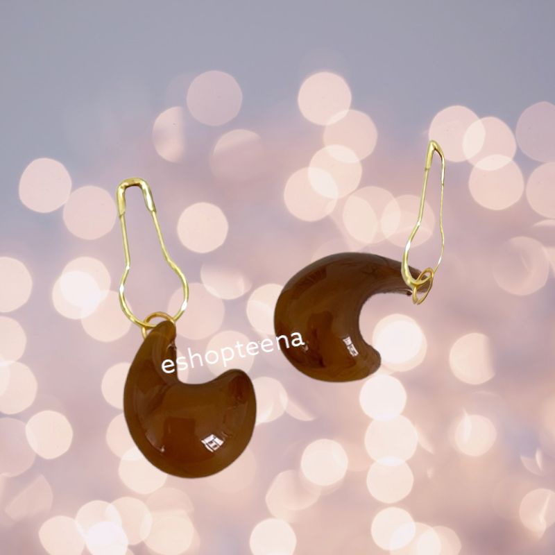 A45 anting hijab setengah lingkaran akrilik warna marmer_anting jilbab