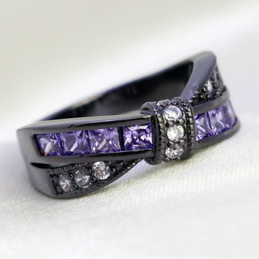 Hu Hu Hu Hu Hu Alat Bantu Pasang Kacamata♡ Cincin Batu Amethyst Imitasi Bentuk Pita Untuk Wanita