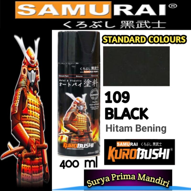 109 BLACK SAMURAI PAINT HITAM GLOSS 400ml Cat Semprot Pylox Pilok Pylok / Cat Samurai / Cat Aerosol 