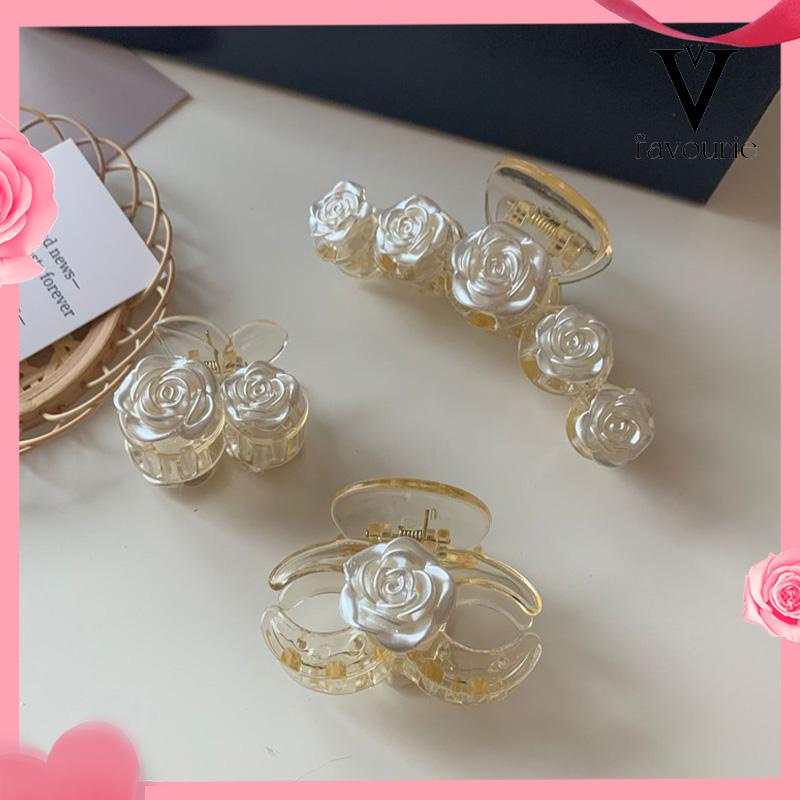 [COD]Klip Camellia Elegan Temperamen Transparan Rose Rambut Klip Manis Hiu Klip-FA