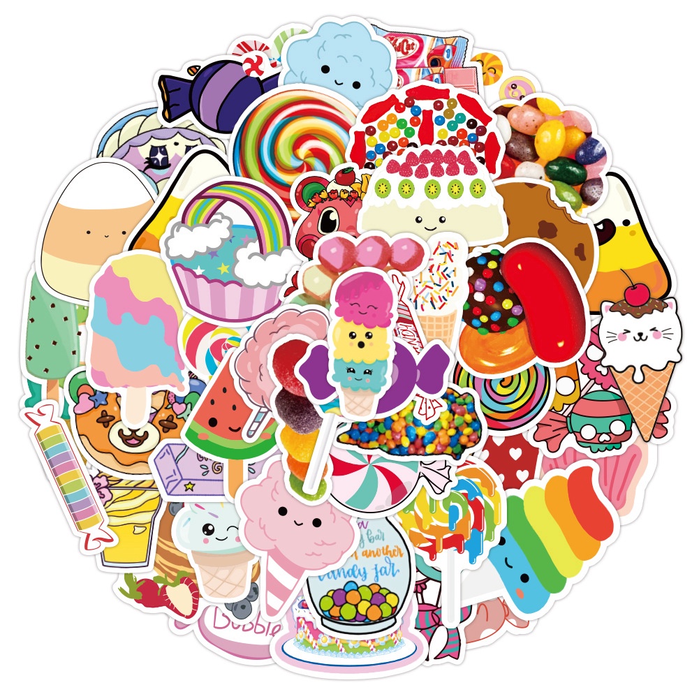 50Pieces Colorful Candy Cupcake Design Laptop Skateboard Decoration Stickers