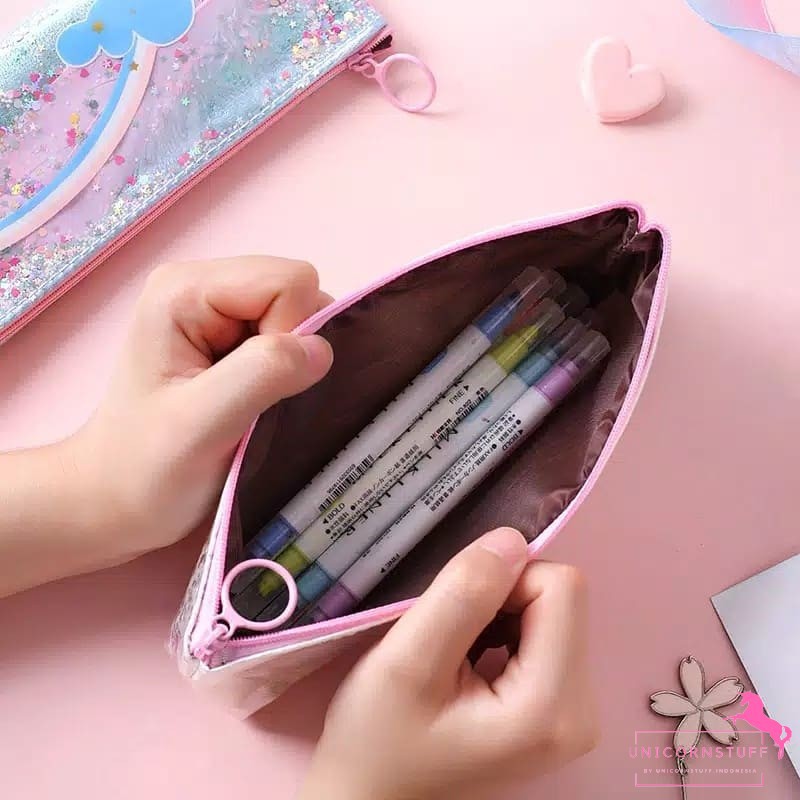 Tempat Pensil Kotak Tepak Unicorn Anak Perempuan Kado Ulang Tahun Cewek Alat Tulis Glitter Korea