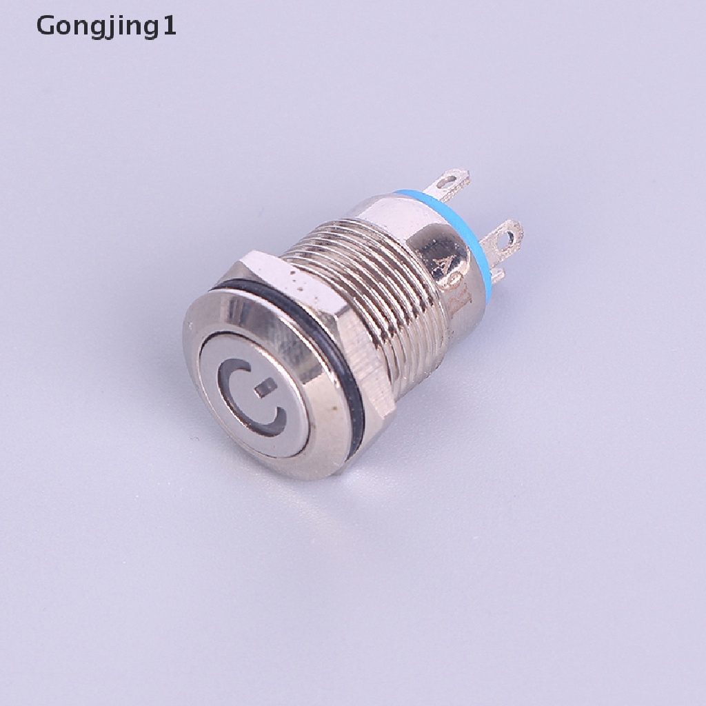 Gongjing1 Tombol Tekan 12mm 12V Bahan Metal Warna Hitam Anti Air Dengan Lampu LED Power Supply