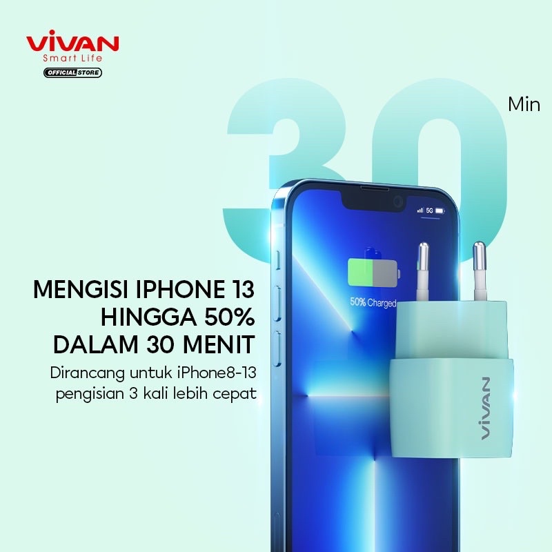 VIVAN Charger Nano Fast Charging 20W 3A Type-C (PD) Multi Protection Garansi 1 Tahun