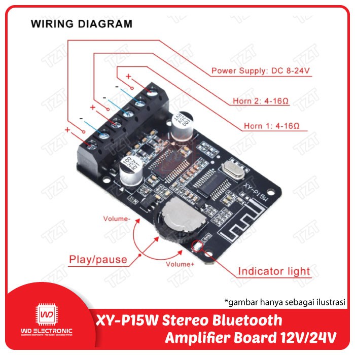 XY-P15W Amplifier Bluetooth 5.0 Stereo 12V 24V module