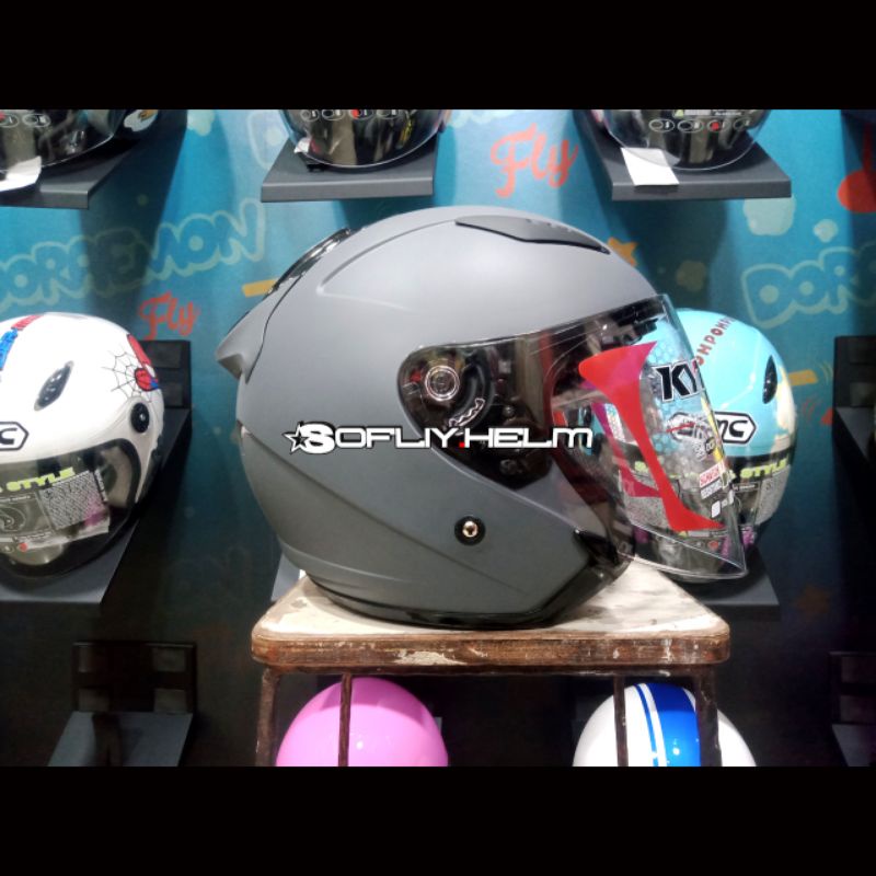 HELM KYT GALAXY FLAT R SOLID GREY MATT DOUBLE VISOR HELM KYT GALAXY FLAT R GREY DOFF HALF FACE-3