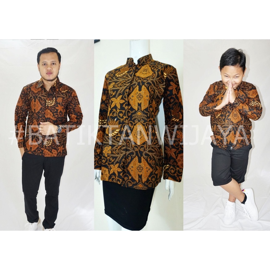 Baju Batik Couple Keluarga Ayah Ibu Anak Laki Laki Usia 1-14 Tahun Motif Wahyu Temurun Katun Sogan J