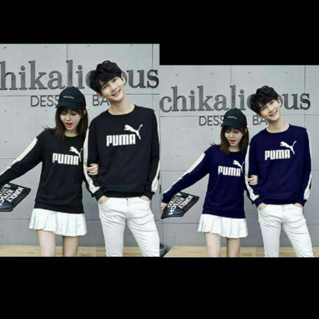 Kaos couple puma list putih lengan panjang #sph1# baju pasangan