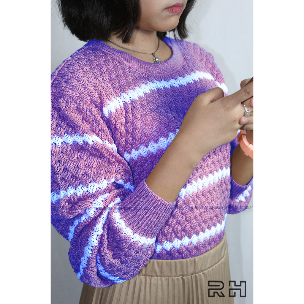 RAJUT SWEATER POPCORN STRIP / SWEATER WANITA NANAS STRIP / SWEATER WANITA KEKINIAN