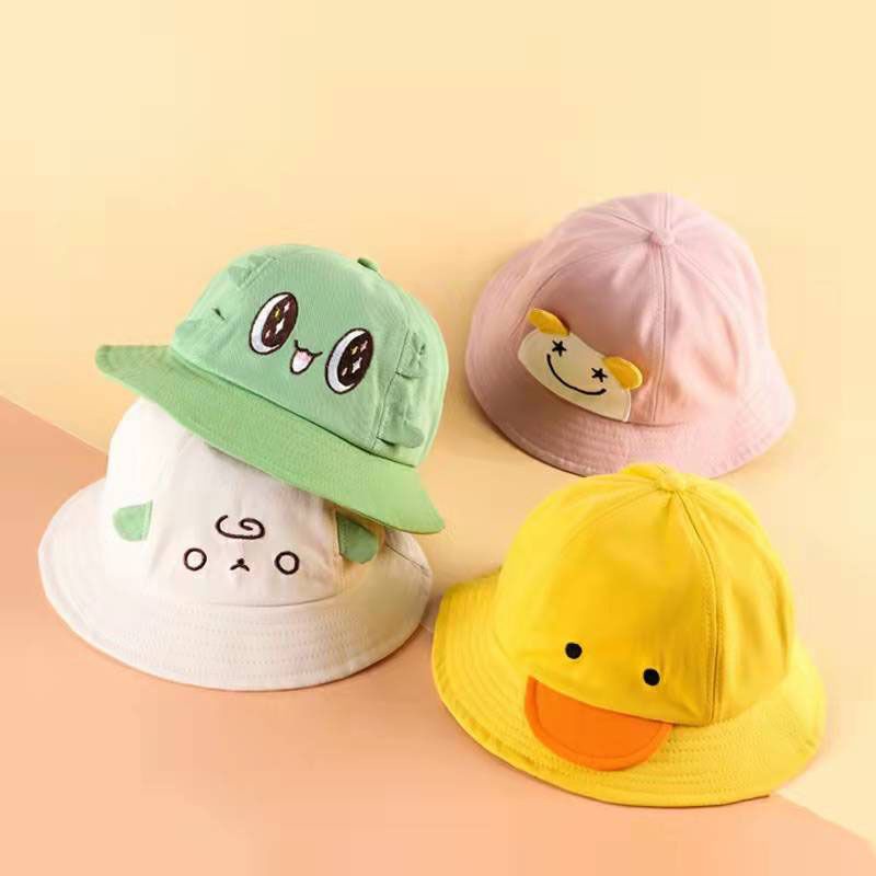 Topi bayi anak motif bordir kartun bucket hat bulat bundar korean style fashion baby