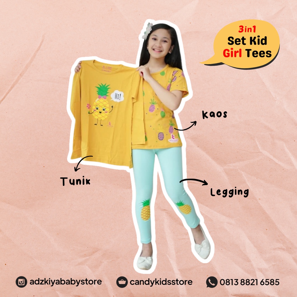 3in1 Set Kid Girl Tees Trilloon Kids Wear | Setelan Legging Anak Perempuan
