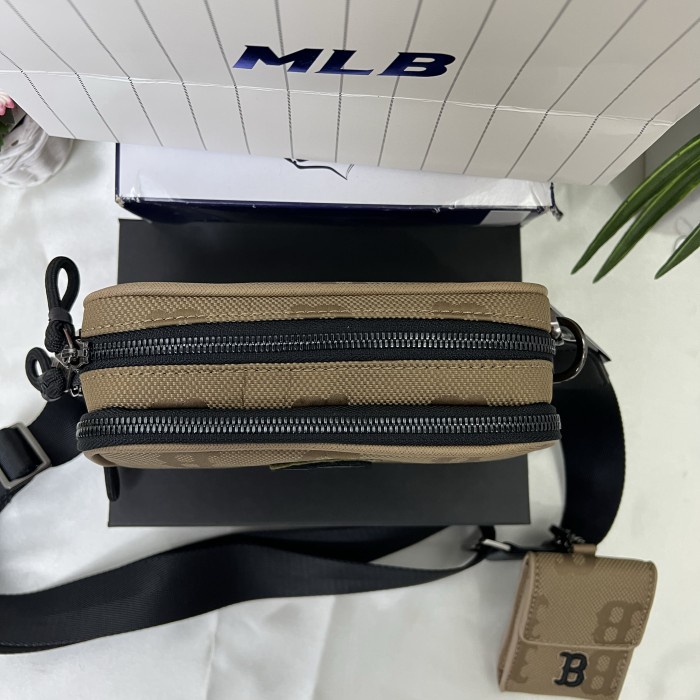 Tas MLB Korea Monogram Brown Nylon Jacquard Mini Crossbag