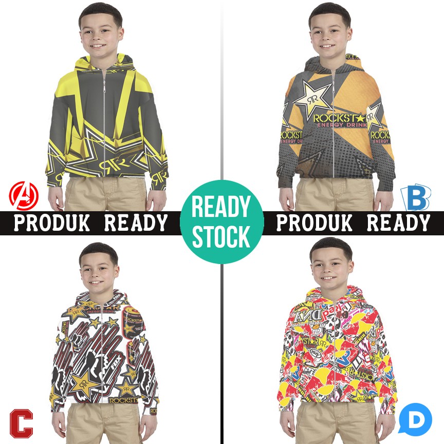 Hoodie Anak Rockstar Energy Drink Hoodie Bahan Polyester Jersey