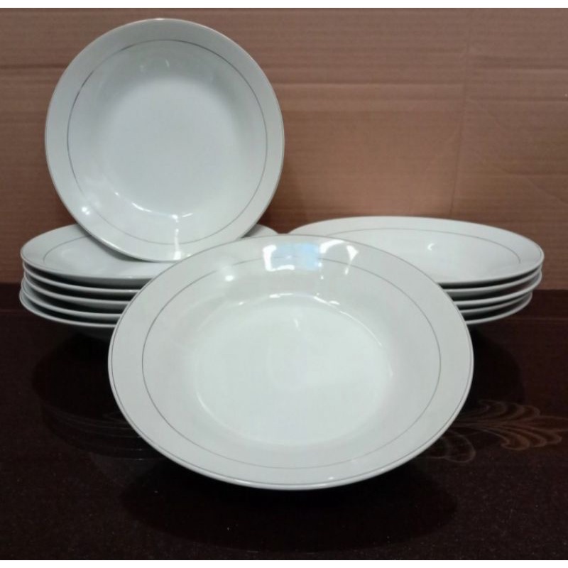 Piring makan keramik polos list emas 9 inch sunbird 1 pcs