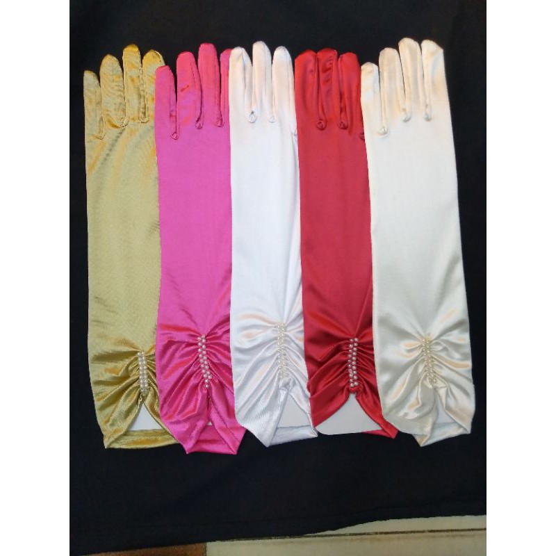 (BISA COD) Sarung Tangan Satin Mutiara Panjang Pengatin-Gloves Pesta