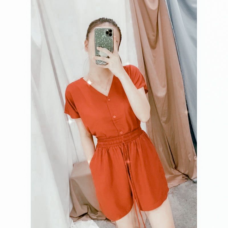 PIYAMA | SETELAN WANITA  | BABYDOLL | BAJU TIDUR WANITA | PIYAMA WANITA | PIYAMA PENDEK-Teracotta