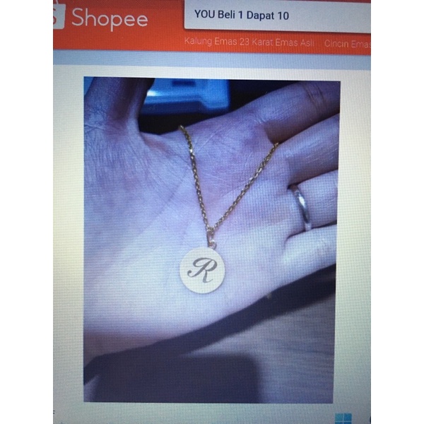 Set kalung dan liontin Model koin inisial huruf R elegant emas asli