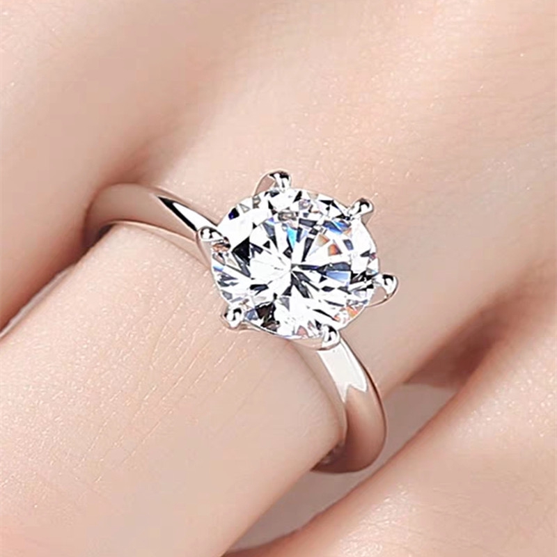 Cincin Kawin Pertunangan dengan Enam Rahang Zirkon Untuk Wanita Ring Adjustable-3
