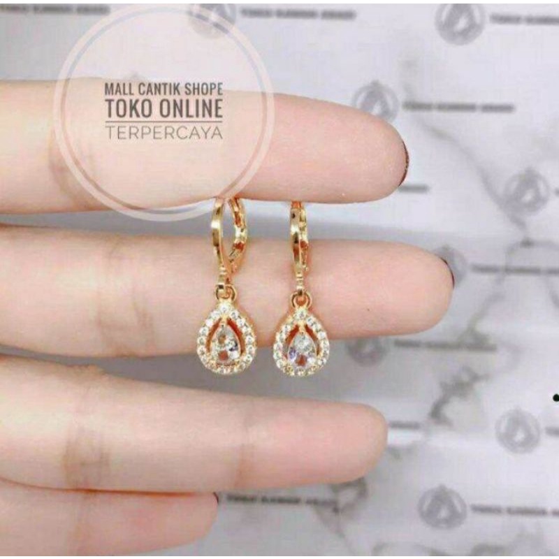 Anting jepit balon mata satu rosegold fashion wanita titanium original anti luntur