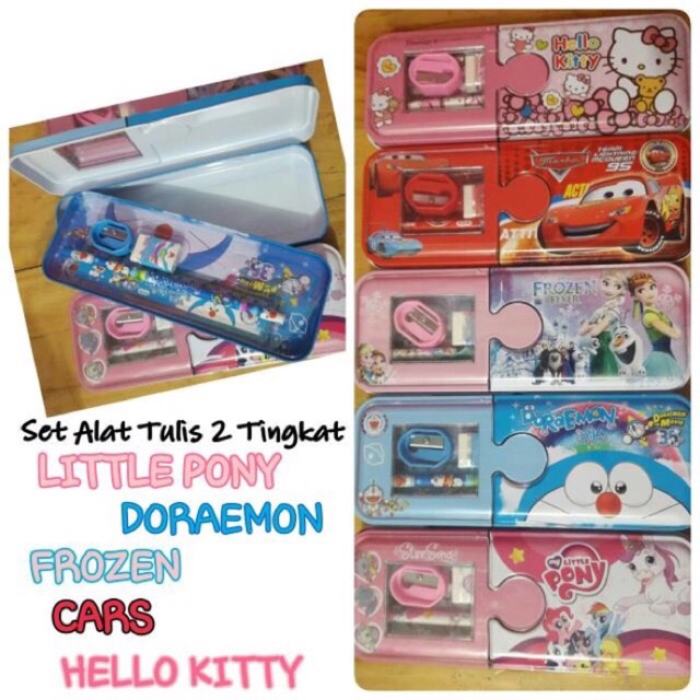 

Tempat pensil + isi karakter / stationery set tsum tsum little pony frozen doraemon cars hello kitty