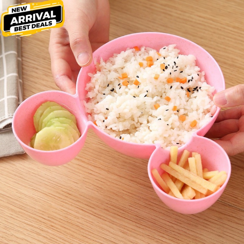 Mangkok Kartun Miki 20cm Set Peralatan makan anak mangkuk bahan jerami gandum set 4 pcs