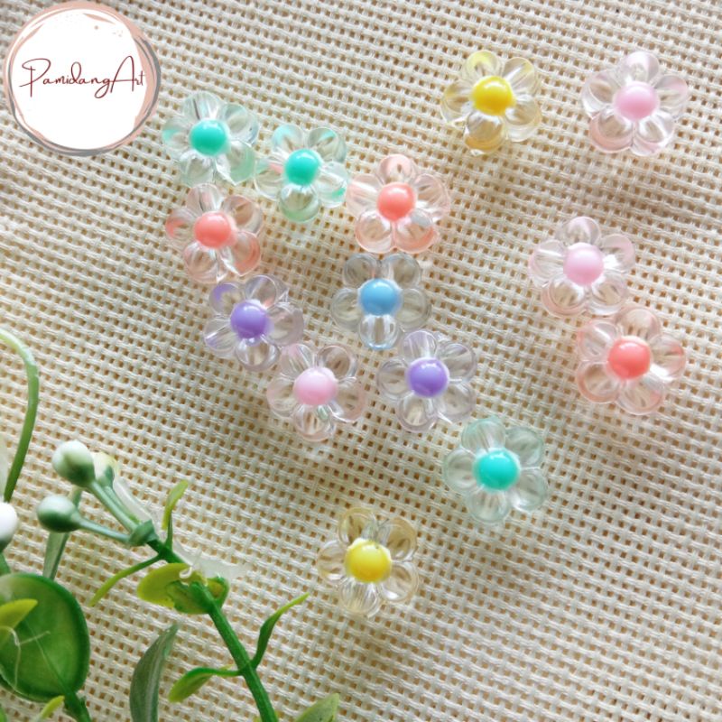 (15gr) Mote Ice Bunga / Manik Clear Bening Isi Pastel