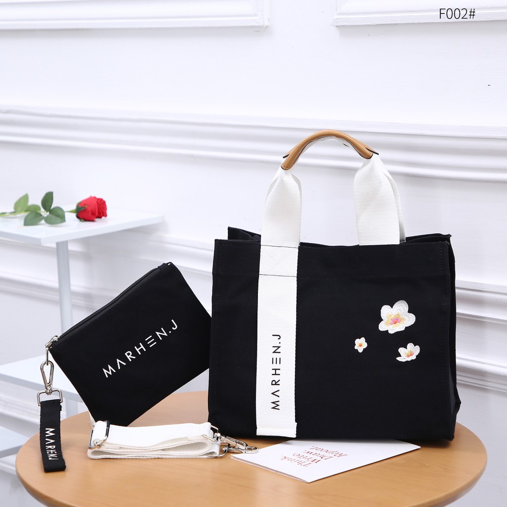 TAS BATAM-TAS IMPORT- MARHEN J RICO CANVAS TOTE BAG SET POUCH F002 FLOWER