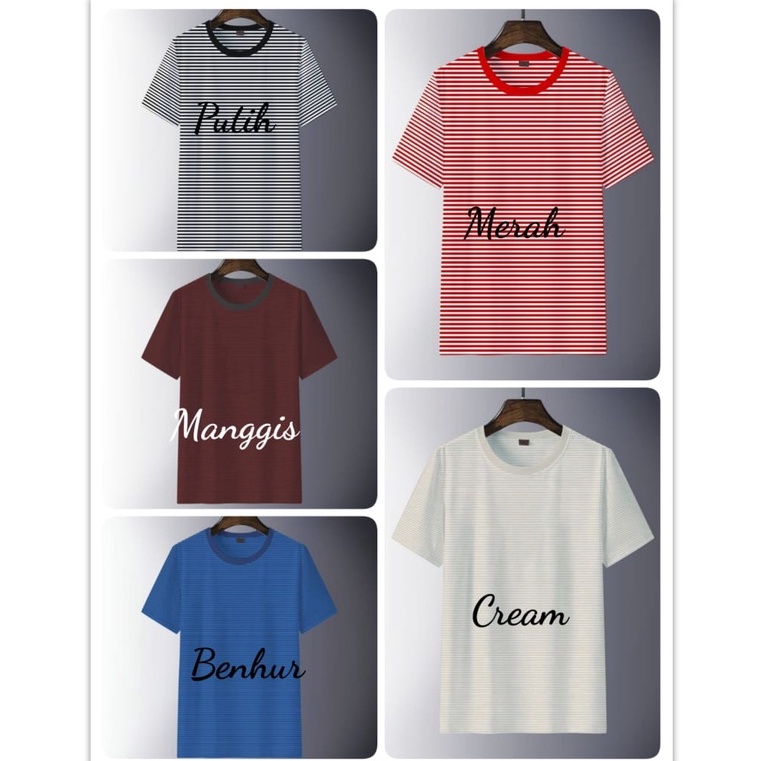 Noveli wear - Kaos stripe belang belang dewasa lengan pendek atasan baju kaos dewasa pria wanita salur garisgaris