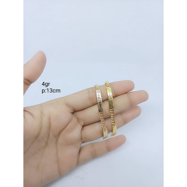 Gelang anak hollow kombi 3 plat ukir S925 / perhiasan perak 925 berlapis emas