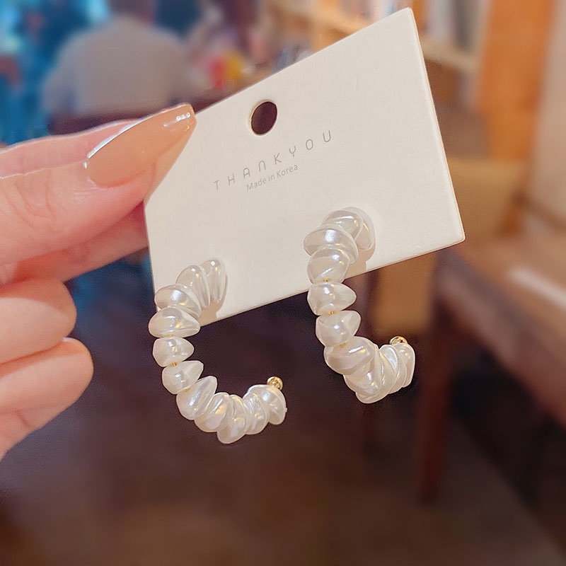 Anting Stud 925 silver needle Bentuk C Aksen Mutiara