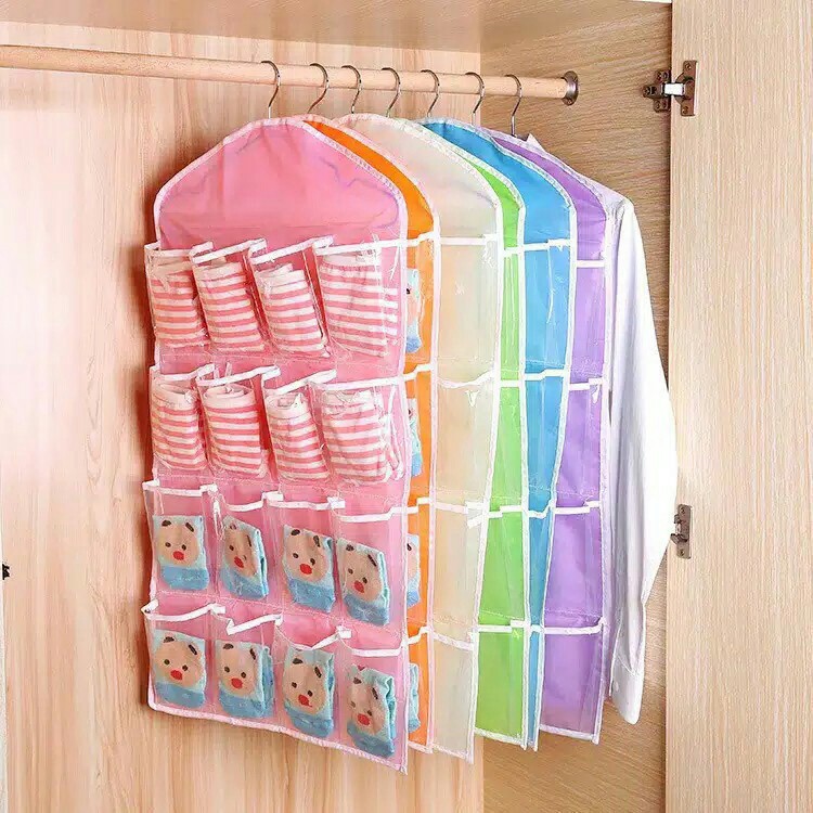 Pouch Hanging Organizer 16 Sekat Korean Underwear Pouch Rak Gantung Serbaguna