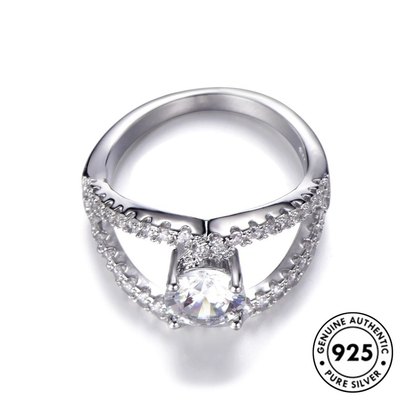 Cincin Sterling Silver 925 Model Kepang Dengan Berlian Imitasi Untuk Wanita