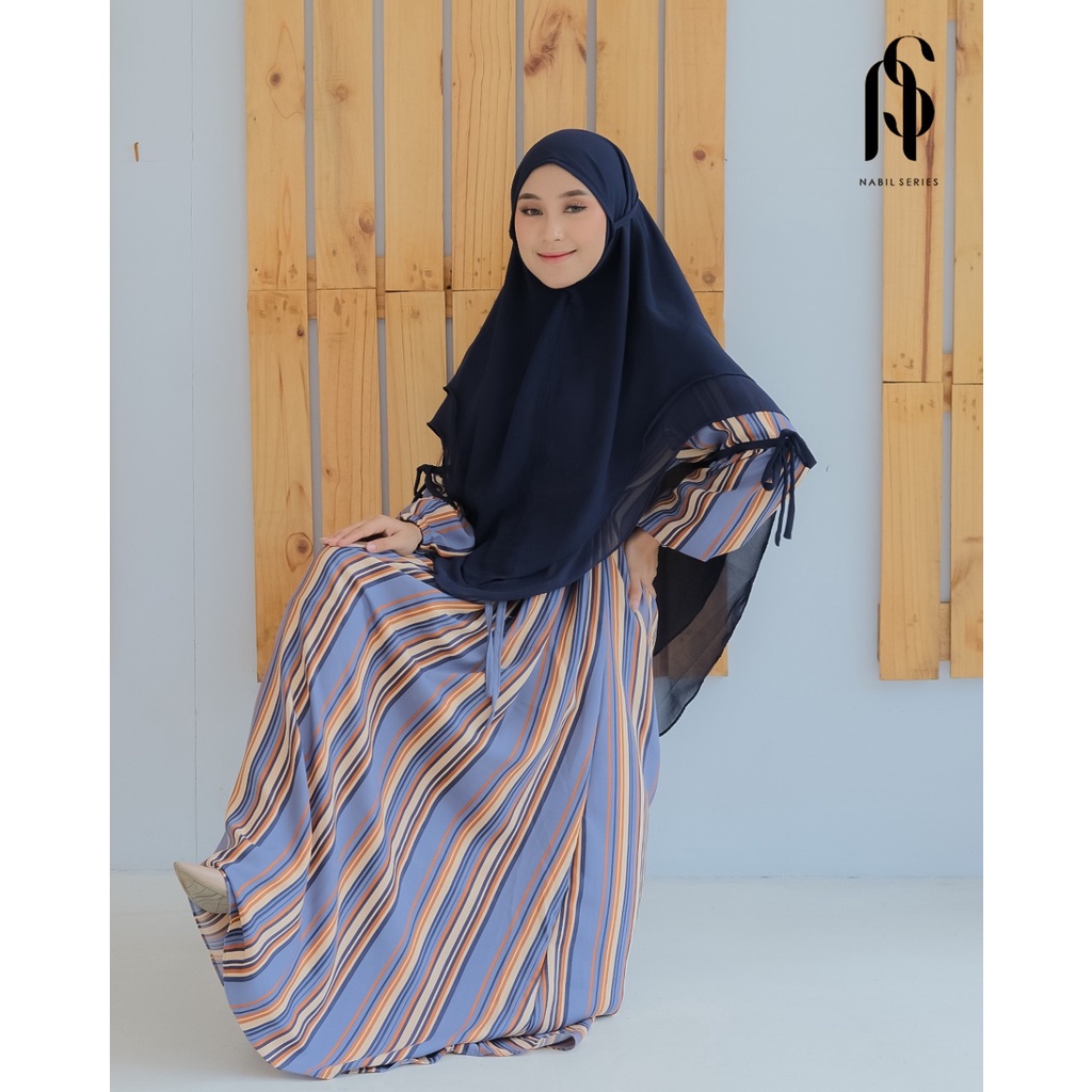 Dress set khimar syakila mix ceruty ori JRone model kanika terbaru modis homedress nyaman flowy salur elvi kubika