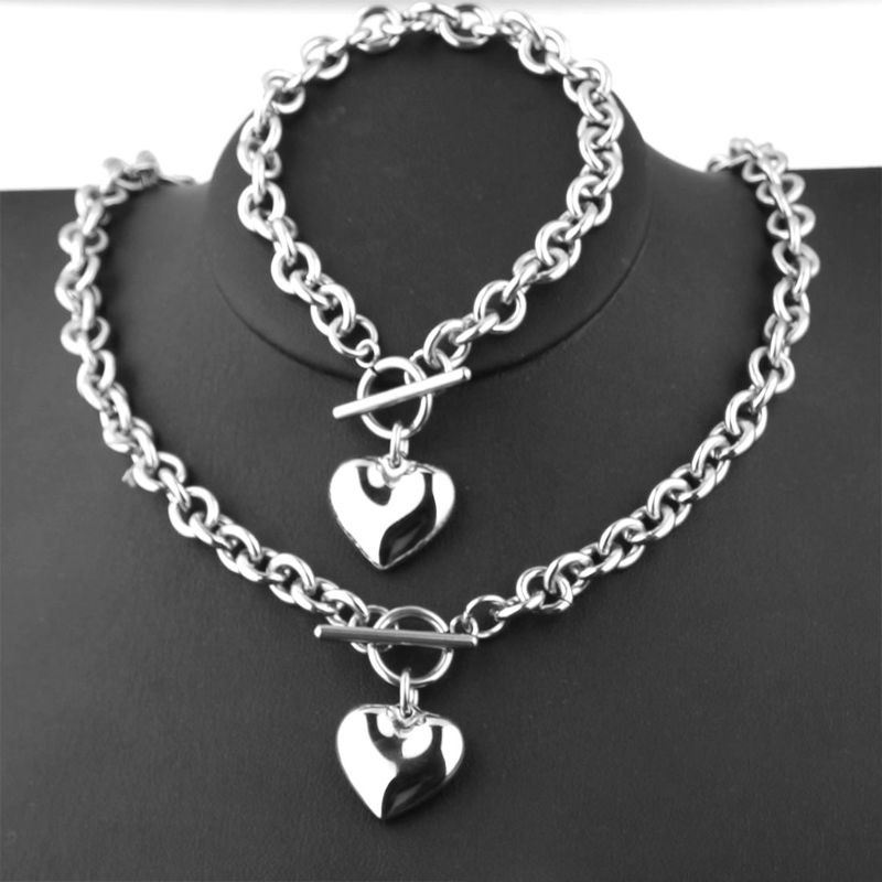 SIY  Stainless Steel Hollow Necklace Bracelet Fashion Women Charm Jewelry Set