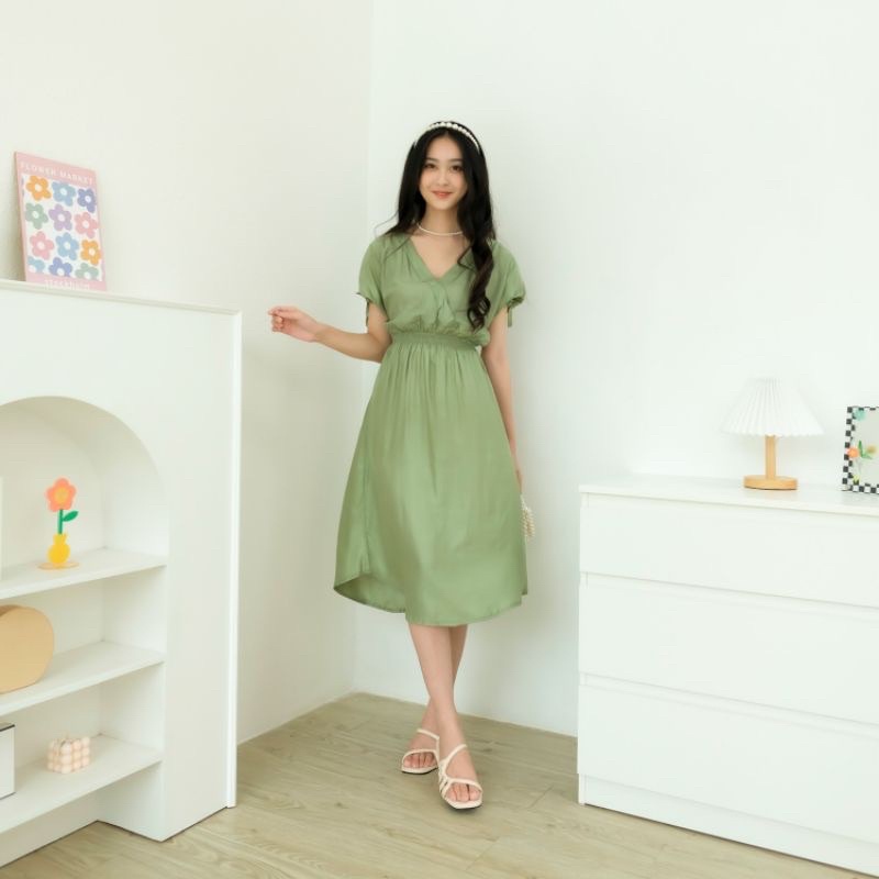 Fuji Tropical Dress / Dress Moza Pendek Lengan Serut