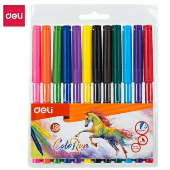 

SPIDOL GAMBAR FELT PEN DELI 1.0 MM ISI 12 WARNA C100-03 WASHABLE