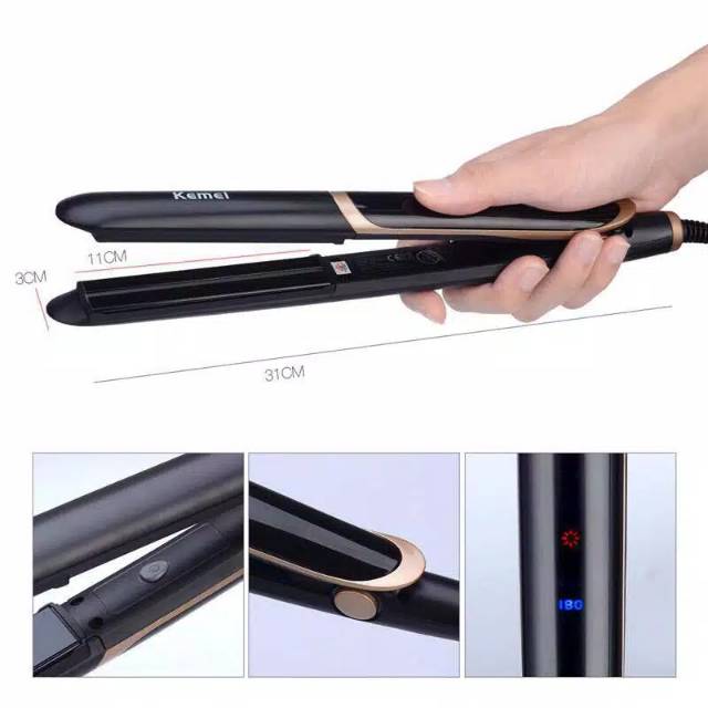 Catokan Rambut KEMEI KM-2219 Catok Infra Red Hair Crimper Profesional Salon 2IN1 Lurus And Curly