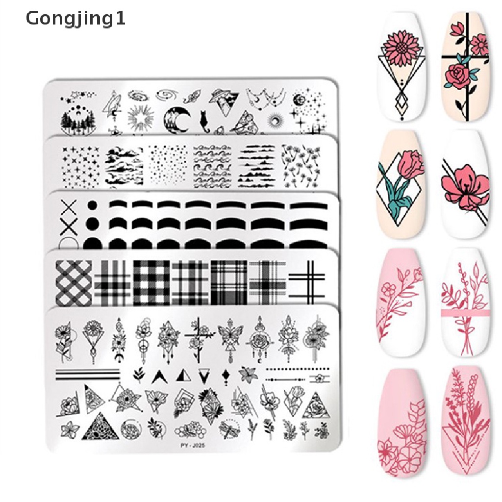 Gongjing1 Plat Stempel Stainless Steel Motif Print Garis Gelombang Untuk Nail Art