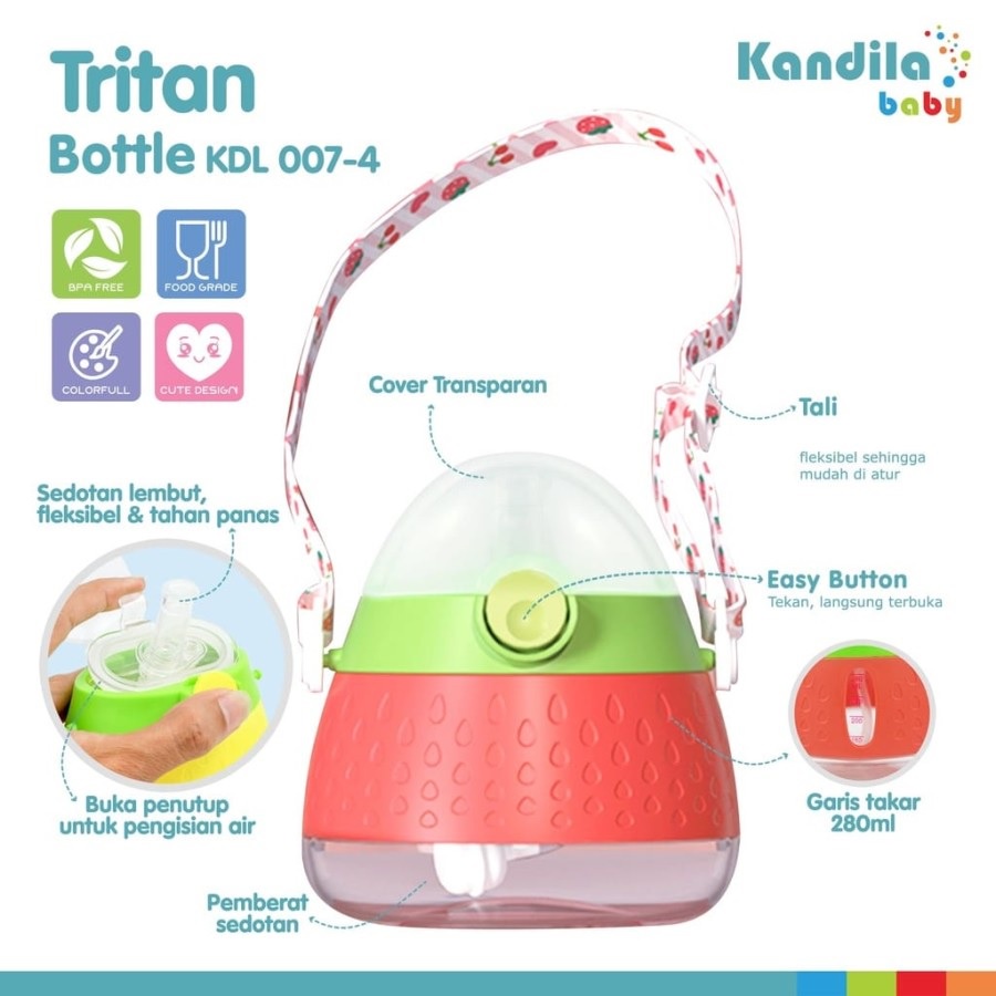 Kandila Baby Tritan Straw Bottle 280ml KDL007-4 Botol Minum Sedotan Bayi Dengan Pemberat WHS