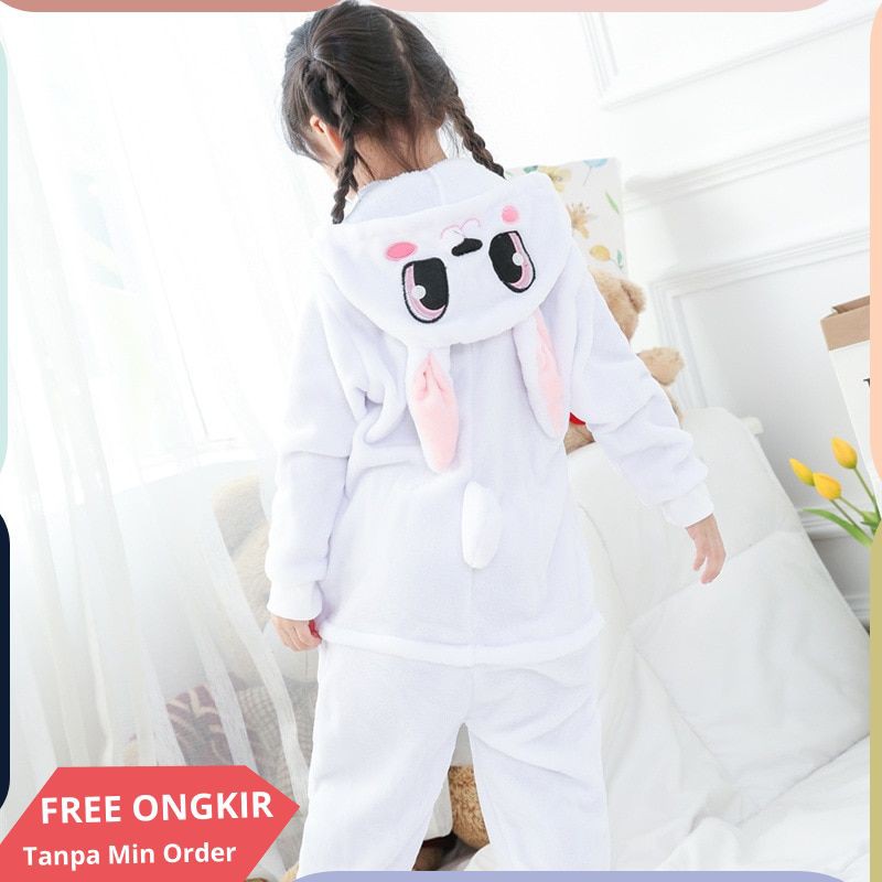 Kelinci Piyama Anak Hewan Onesie Musim Dingin Flanel Baju Tidur Berkerudung Anime Kigurumi Cosplay